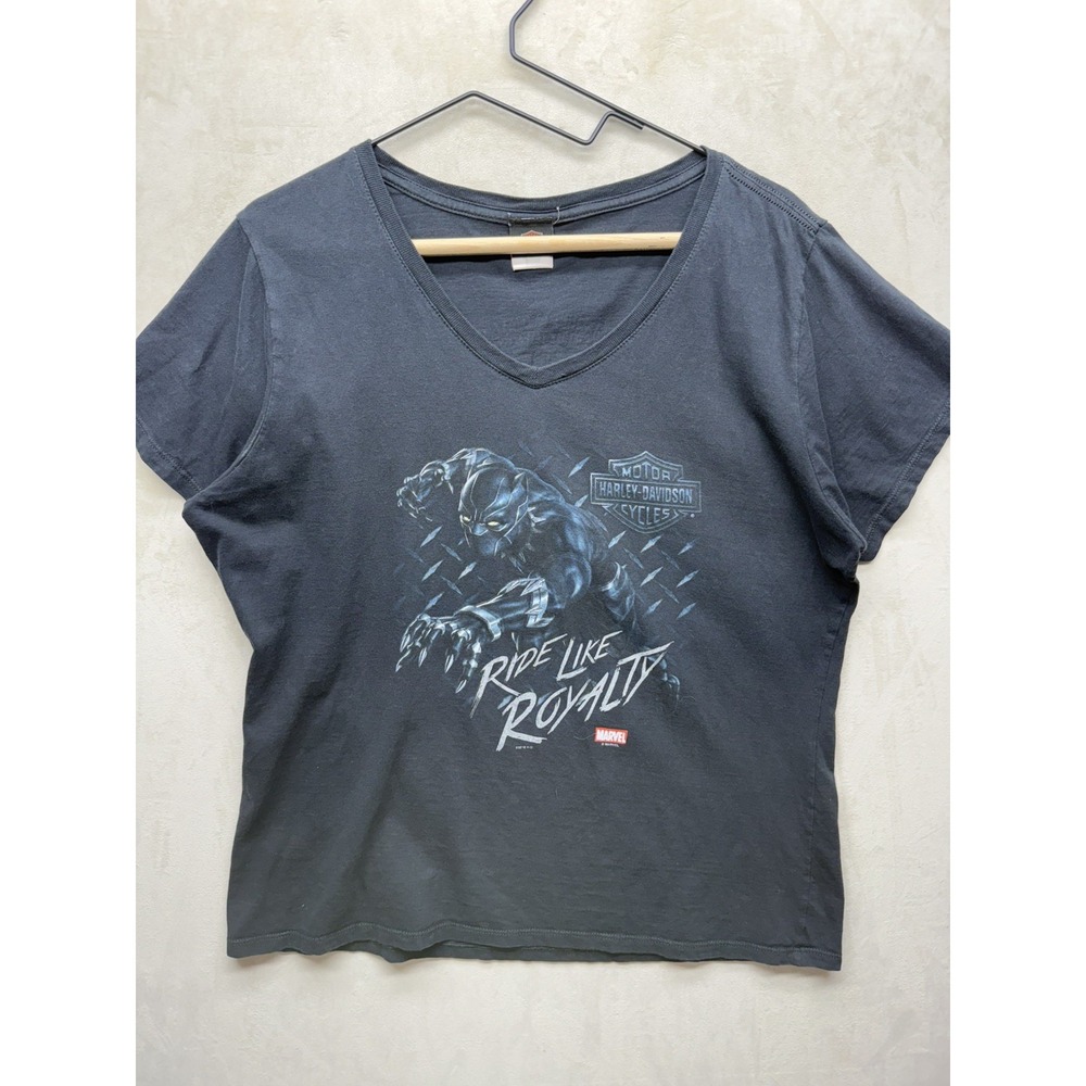 Harley Davidson Marvel Black Panther Shirt Womens Extra Large Top V-Neck Graphic